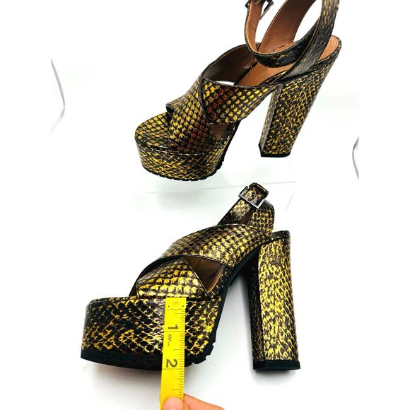ALAÏA Gold Snakeskin Embossed Leather Platform Sandals Size 36.5 - Picture 7 of 13
